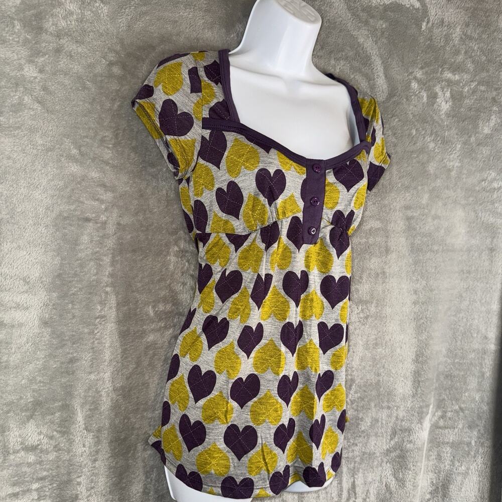 Vintage Y2K Babydoll Top SZ M Tie Back Heart Preppy NEW